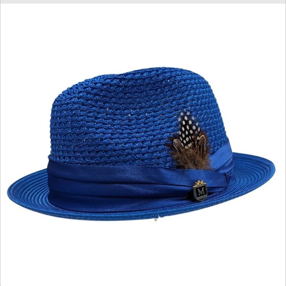 Montique COBALT Pinch Braided Fedora With Matching Satin RibbonH-34